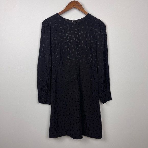 J. Crew Black Shift Jacquard Floral Dot A-Line Dress - Picture 3 of 9